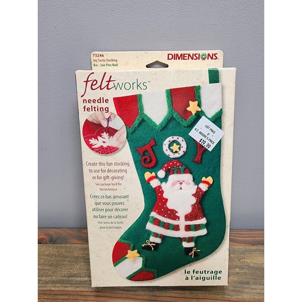 Dimensions Felt Works 2006 Needle Felting Kit Joy Santa Stocking #73246 New